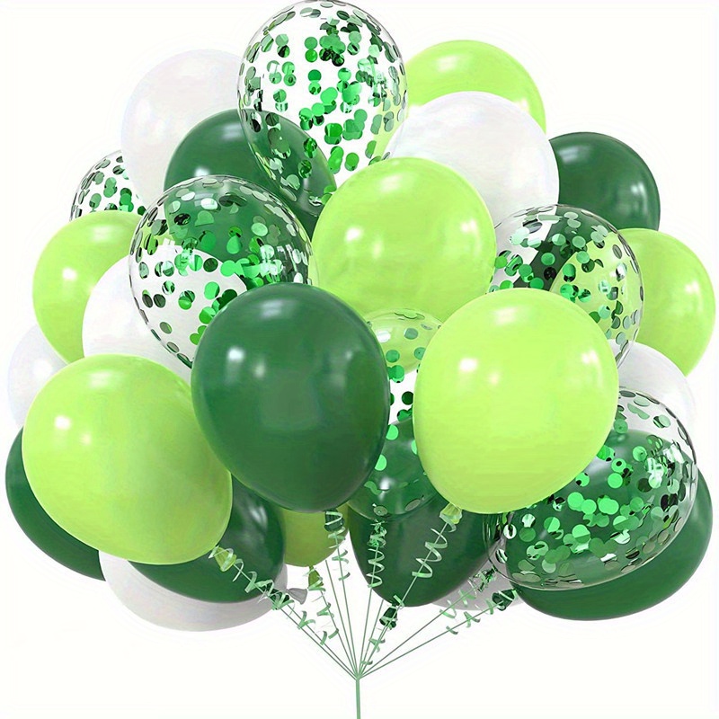 

31pcs Green & White Confetti Latex Balloons With Ribbon, Ideal For Jungle Theme Party, Animal Dinosaur Party, Baby Shower, And Birthday Celebrations