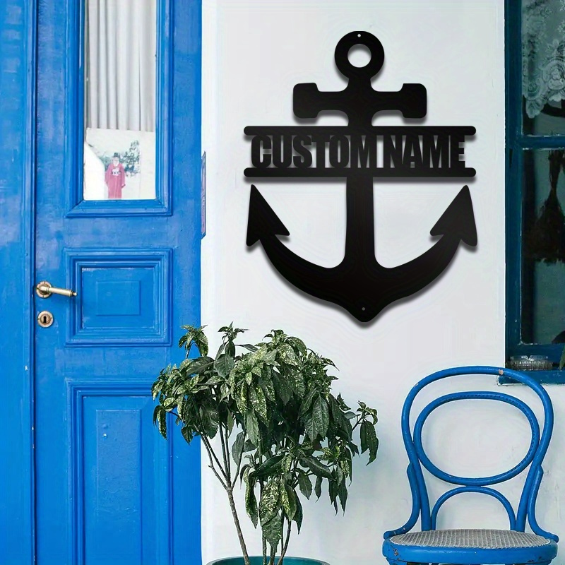 

1pc, Personalized Nautical Anchor Metal Wall Art With Custom Name, Rustic Iron Home Decor, Indoors Outdoors Wall Hanging, Initial Sign For Theme Parties And Home Decoration