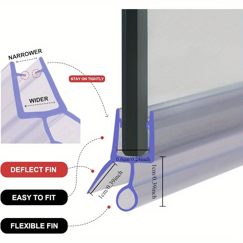Image of Shower Door Seal Strip 2 X 50cm/19.7in Replacement Seal For 4-12mm Glass Thick Shower Strip Glass Door Floor Seal