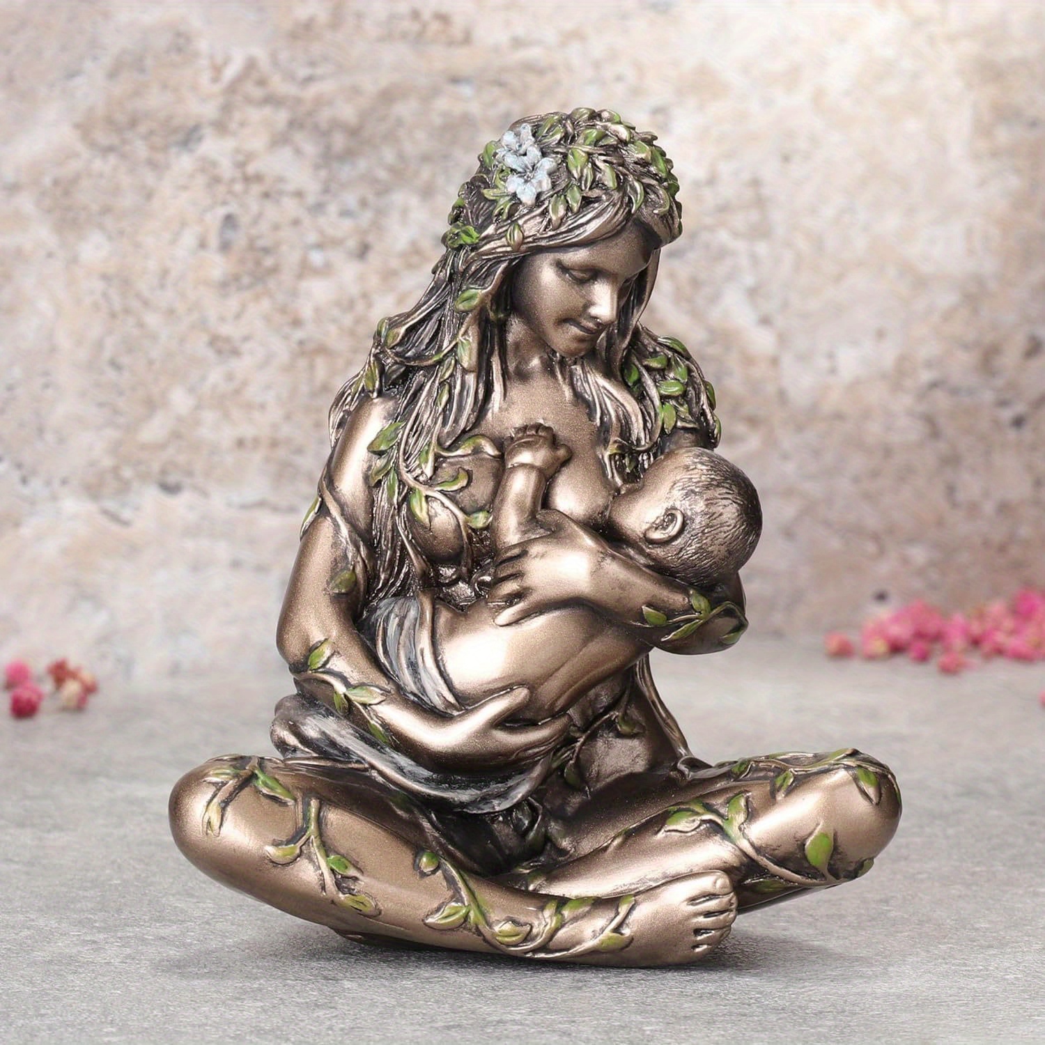 

Rustic Mother Earth Gaia Statue - Resin Nurturing Baby Figurine, Floor Mount, Figures/people Theme For Mother's Day, Use Without Electricity, No Battery Required (1pcs)