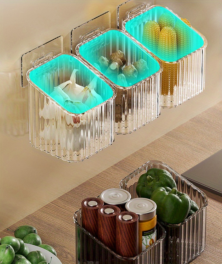 clear plastic wall mounted storage bins for kitchen   plastic material no electricity required details 1