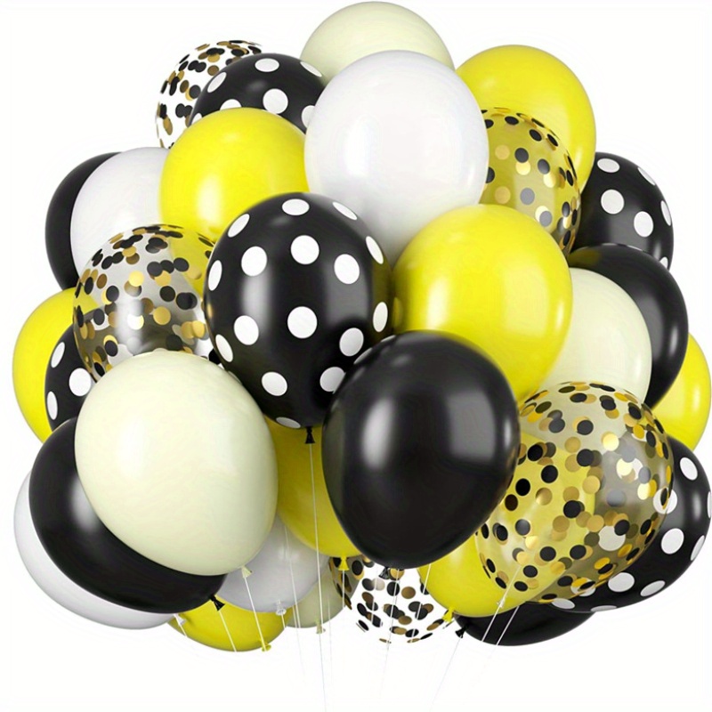

40pcs Yellow Black White Balloon Set With Golden Confetti Balloon And Dot Yellow Balloons For Spring Bee Flower Themed Party Birthday Baby Shower Decor Supplies