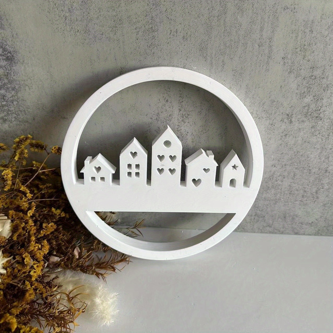 

1pc Patent Ring House Building Silicone Mold Hanging Wall Pendant Plaster Ornament Silicone Mold
