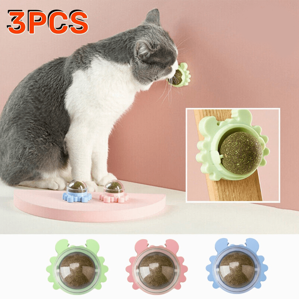 

3 Packs Natural Catnip Balls, Interactive Cat Teeth Cleaning Toys, Cat Mint With Durable Holder - Pink, Green, Blue