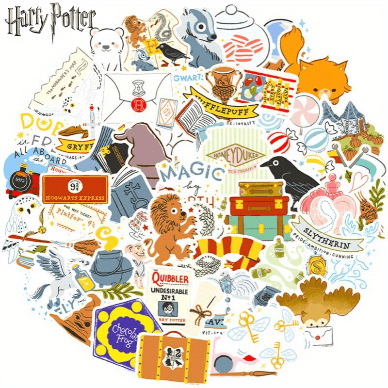 

50pcs Officially Licensed Wizarding Stickers - Pvc Material - Wb - Reusable Decals For Laptops, Water Bottles, Scrapbooking - Ideal For Party Supplies