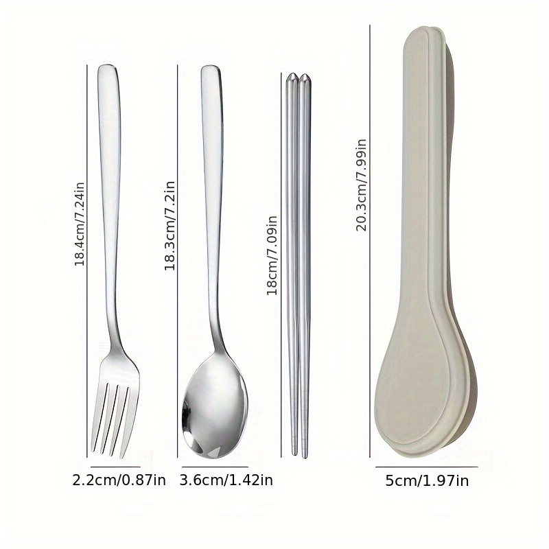 1 set stainless steel cutlery reusable food contact safe tableware portable fork and spoon set with storage box travel utensils details 2