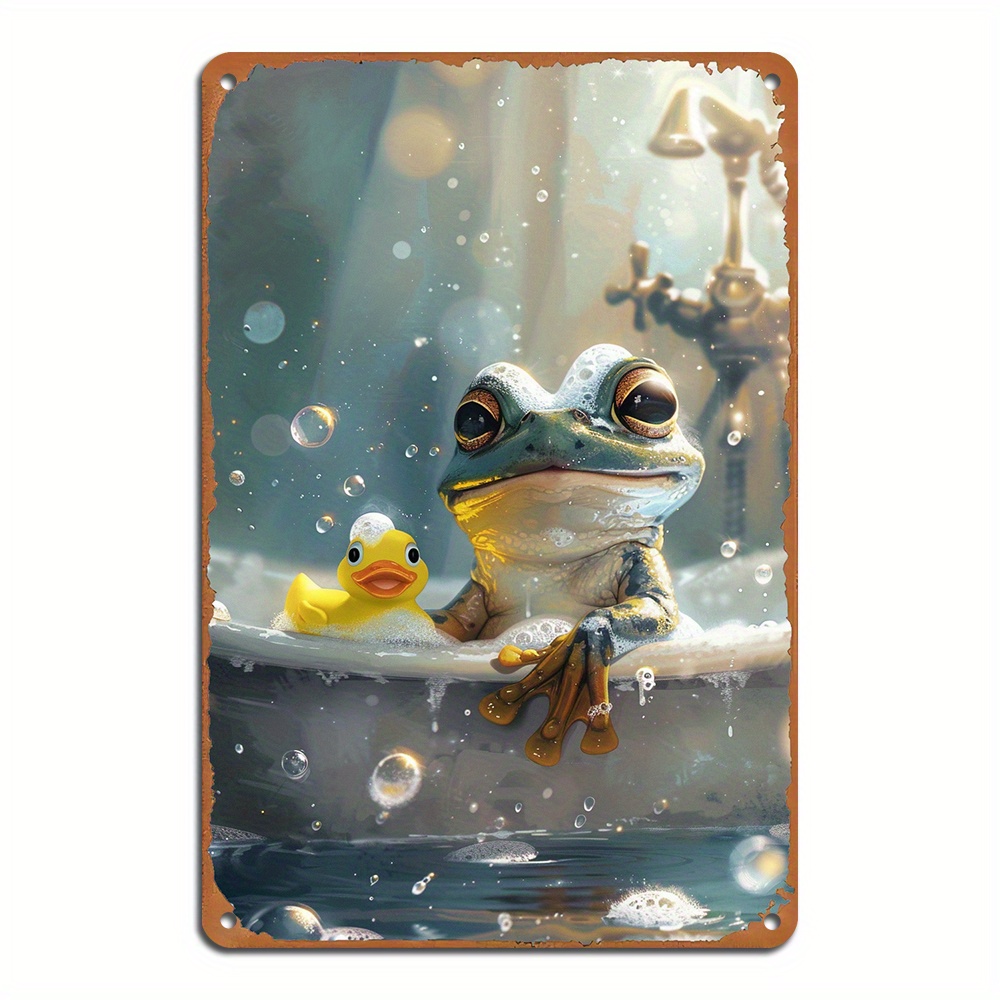 

Frog In Bathtub Vintage Metal Sign - Reusable Aluminum For Bathroom & Bar Decor, 8x12 Inches, Room Decor