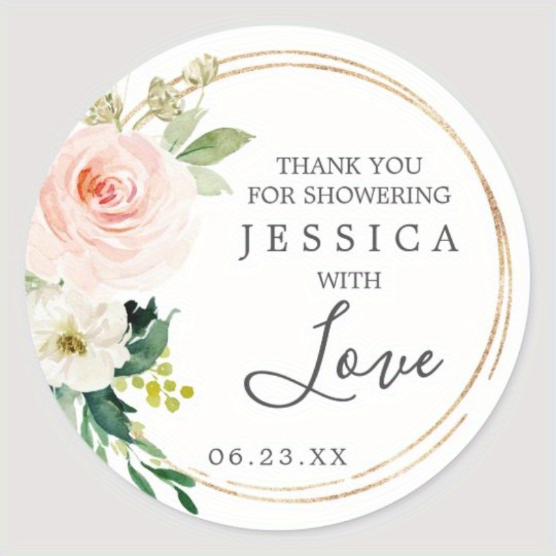 

96pcs Personalized Round Circle Label Stickers Custom Name Date Thank You Stickers For Bridal Shower Party Favors