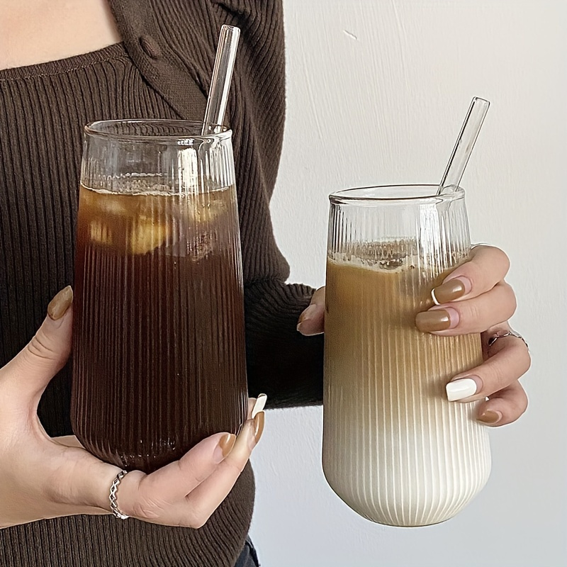 

Vertical Stripe Drinking Glasses - Heat Resistant Glass Water Cups For Iced Coffee And Beverages - Drinkware