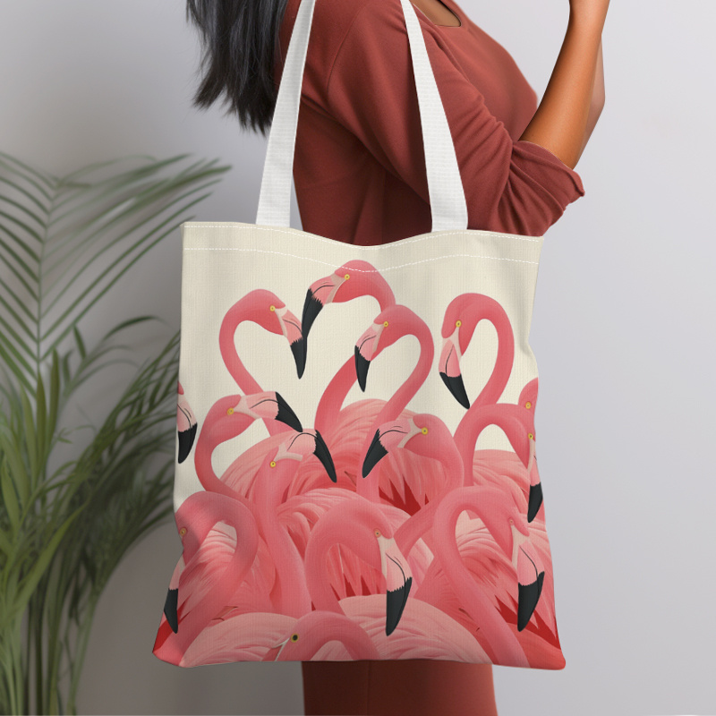 

1pc Flamingos Pattern Canvas Tote Bag, Perfect For Shopping, Cheap, And Repeated Use