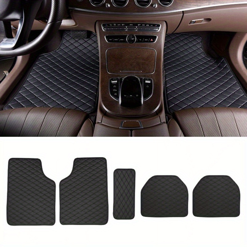 

Pu Leather Car Floor Mats, 5-piece Set, Universal Fit, Protection, Diamond Pattern, Anti-slip Vehicle Floor Liners