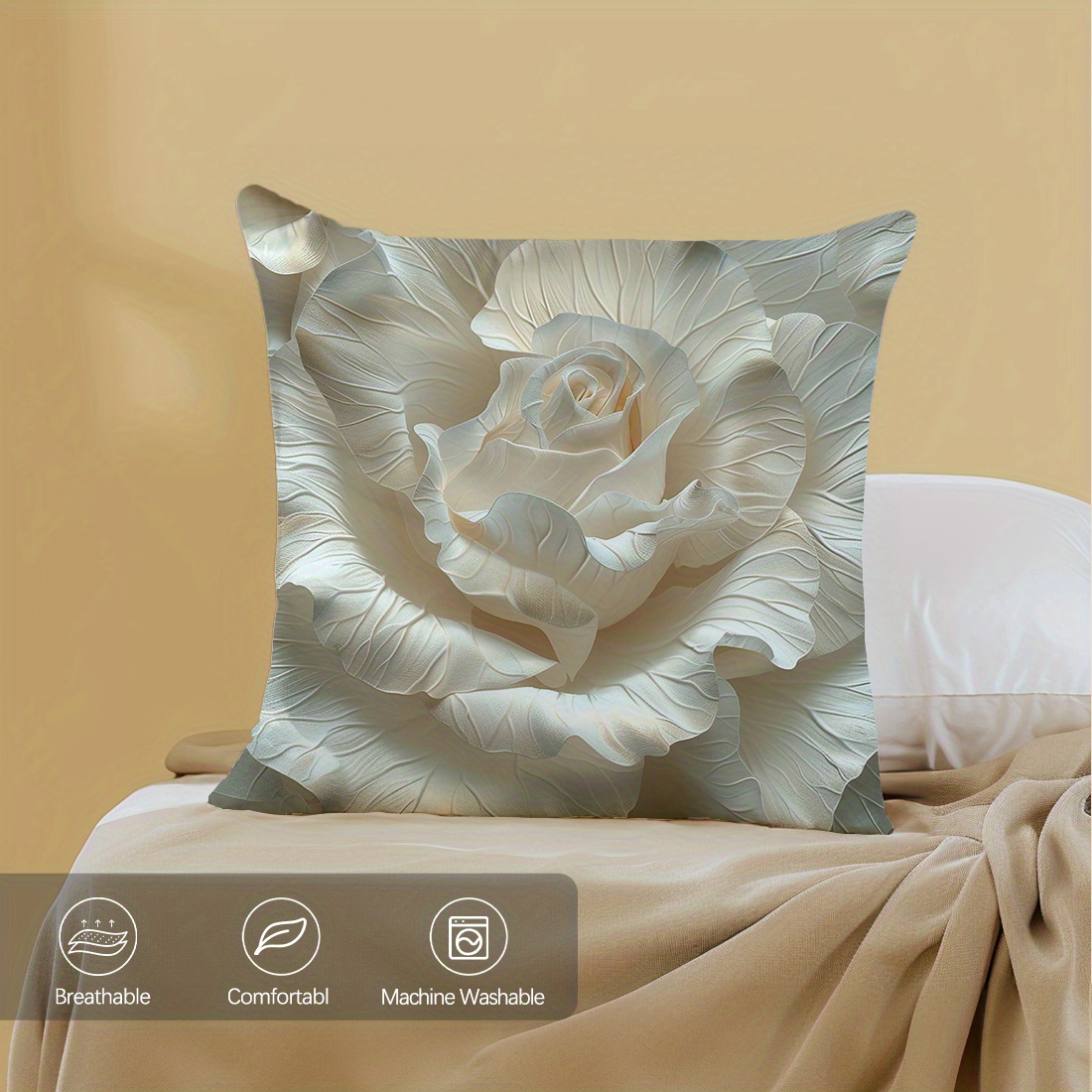 

1pc, 3d Floral Embossed Single-sided Printed Throw Pillow Cover, Contemporary Style, Peach Skin Velvet Cushion Case 45x45cm (17.7x17.7inches), Sofa Decorative, Breathable & Machine Washable