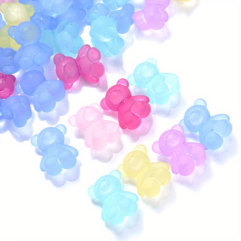 20pcs Transparent 15mm Cartoon Bear Frosted Round Loose Beads For Making Bracelets And Jewelry, Made Of Acrylic & Random Color Mixing