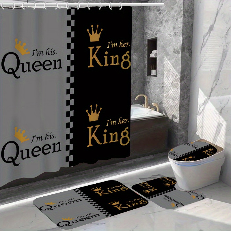 

1/4pcs 2 Queen Pattern Shower Curtain Set, Waterproof Bath Curtain With Hooks, U-shaped Mat, Toilet Cover Mat, L-shaped Mat, Bathroom Accessories, Bathroom Decorations