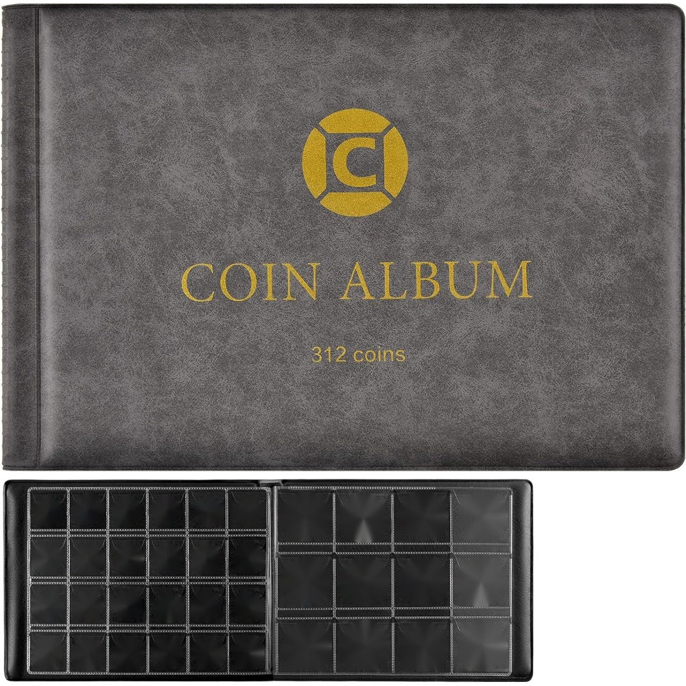 

Premium Coin Collector's Album - 312-pocket Storage Organizer For Coins, & , Durable Eva Material, Fits 20mm To 46mm Sizes - Gray