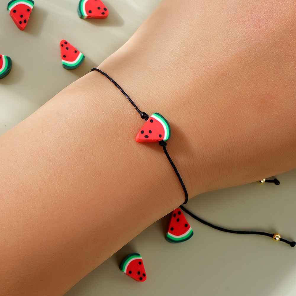 

1pc Summer Beach Boho Style Watermelon Polymer Clay Friendship Bracelet, Adjustable Cord Charm For Women, Ideal For Daily Wear & Lucky Gift