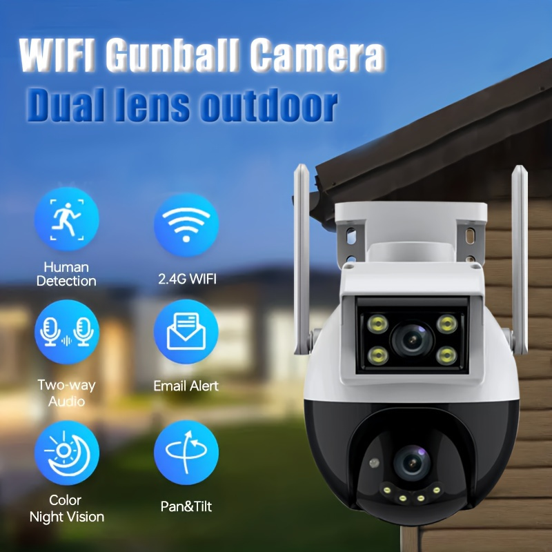 Multifunctional Security Camera, Wireless Outdoor Waterproof WiFi Security Monitoring, High-definition Dual Lens Automatic Rotation Pan Tilt Night Vision Motion Detection, Two-way Audio Security Camera details 1