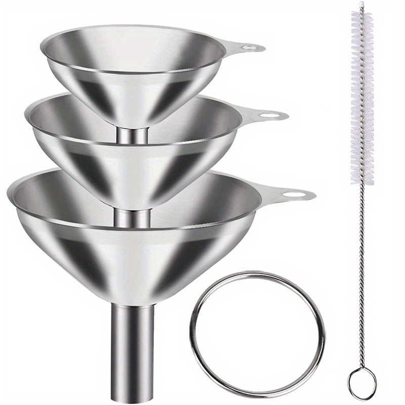 E-shop Edelstahl-Trichter-Set – 1/3/4/5 kleine Metalltrichter für ätherische Öle, Gewürze, Flüssigkeiten, Küchenhelfer, lebensmittelechtes Abfüllen,