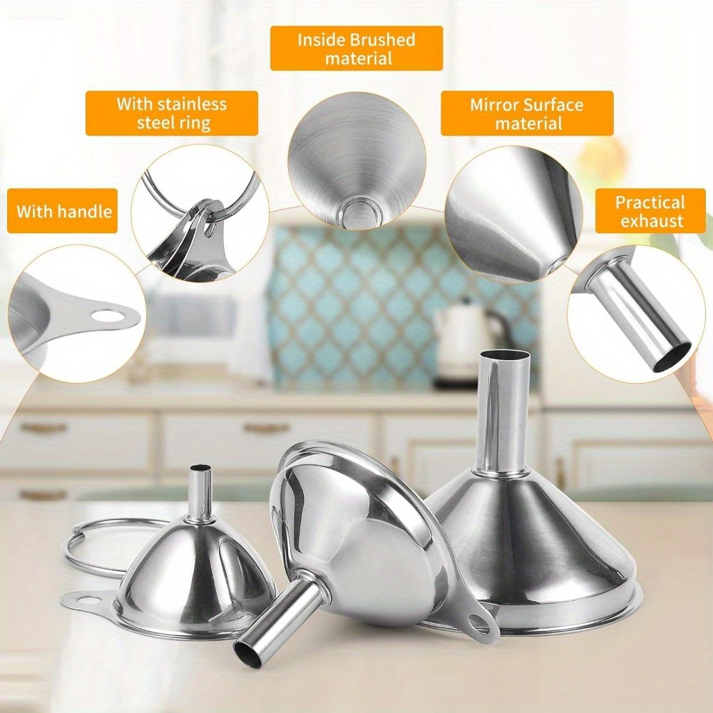 edelstahl-trichter-set – 1/3/4/5 kleine metalltrichter für ätherische öle, gewürze, flüssigkeiten, küchenhelfer, lebensmittelechtes abfüllen, tragbare trichter - haushalt & küche