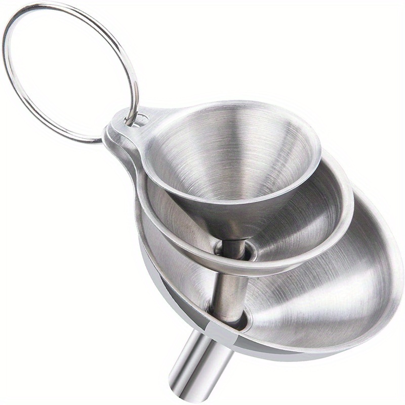 TEMU Stainless Steel Funnel Set - 1/3/4/5 Small Metal Funnels For Essential Oils, Spices, Liquids, Kitchen Gadgets, Food-grade Bottling, Portable