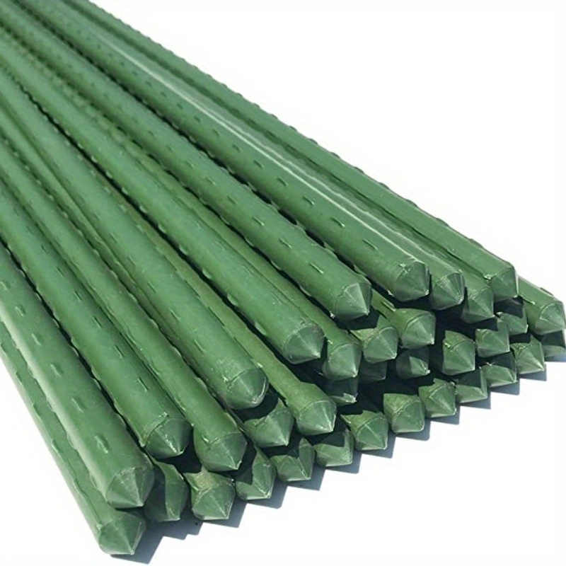 

10 Packs, Green Coated Steel Garden Stakes, 1.97 Ft/23.6 Inches Length, 0.3 Inch Diameter, Weatherproof Rustproof, With Non-slip Texture, Pointed Flat Head, For Supporting Plants Trees