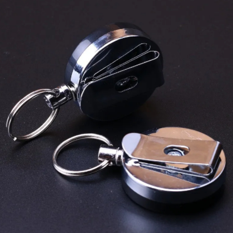 1pc resilience steel wire rope elastic keychain recoil sporty retractable alarm keyring details 3