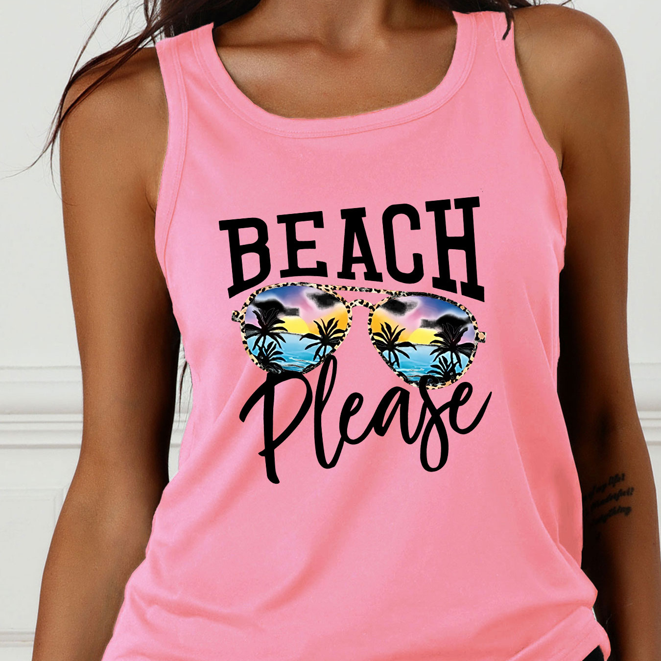 

Glasses Print Crew Neck Tank Top, Casual Sleeveless Tank Top For Summer, Women's Clothing