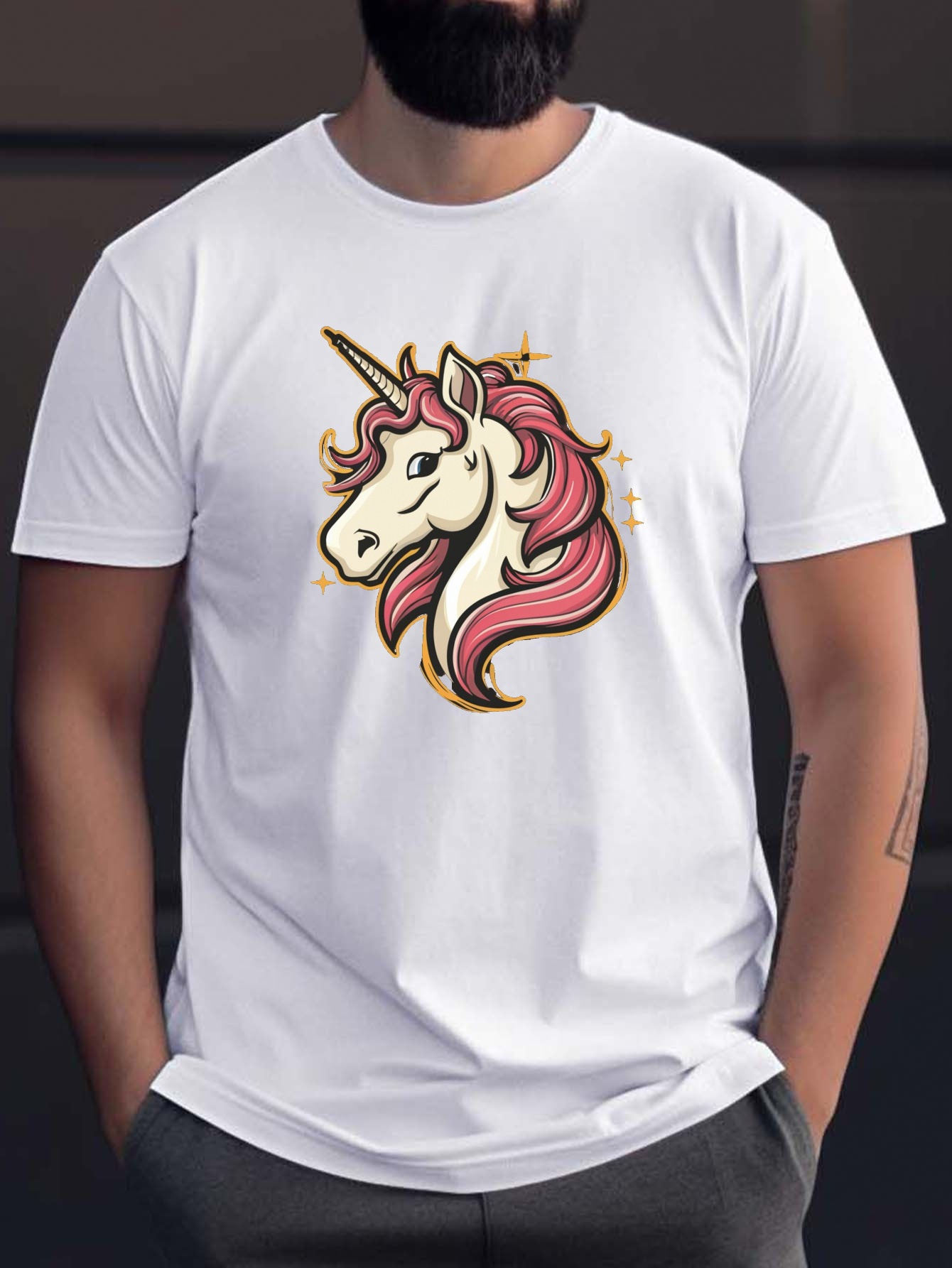 casual style mens casual unicorn graphic t shirt beige - Temu Oman, image size:800x1066