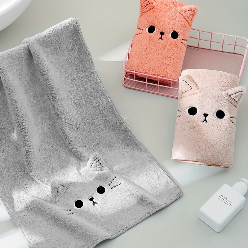 

1pc Cute Cat Face Absorbing Hand Towel, Quick Drying Hair Towel, Soft Household Daily Face Towel, Bathroom Supplies