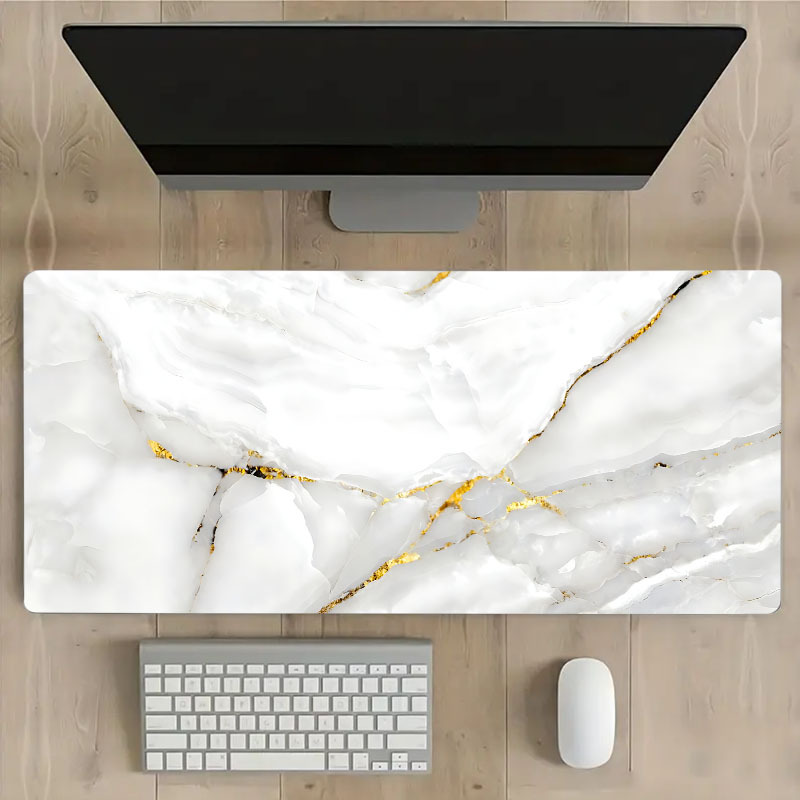 

Stylish White Golden Marble Large Game Mouse Pad Computer Hd Desk Mat Keyboard Pad Natural Rubber Non-slip Office Mousepad Table Accessories As Gift For Boyfriend/girlfriend Size35.4x15.7in
