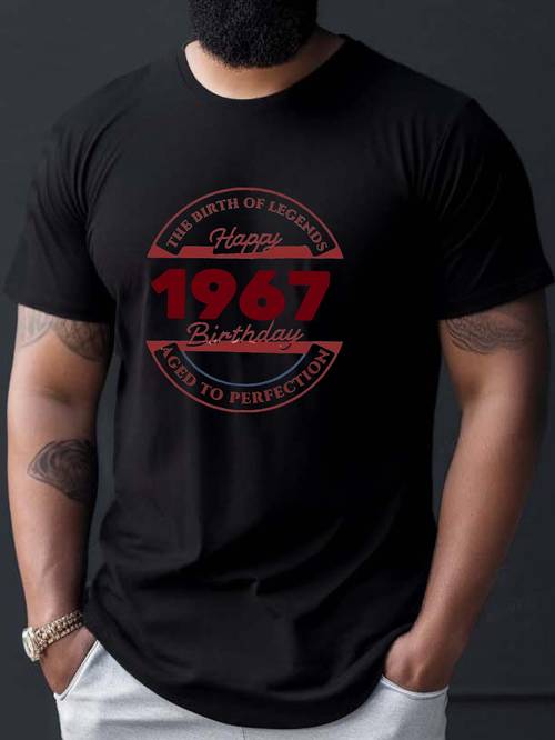 1967 Print Tee Shirt, Tees For Men, Casual Short Sleeve T-shirt For Summer