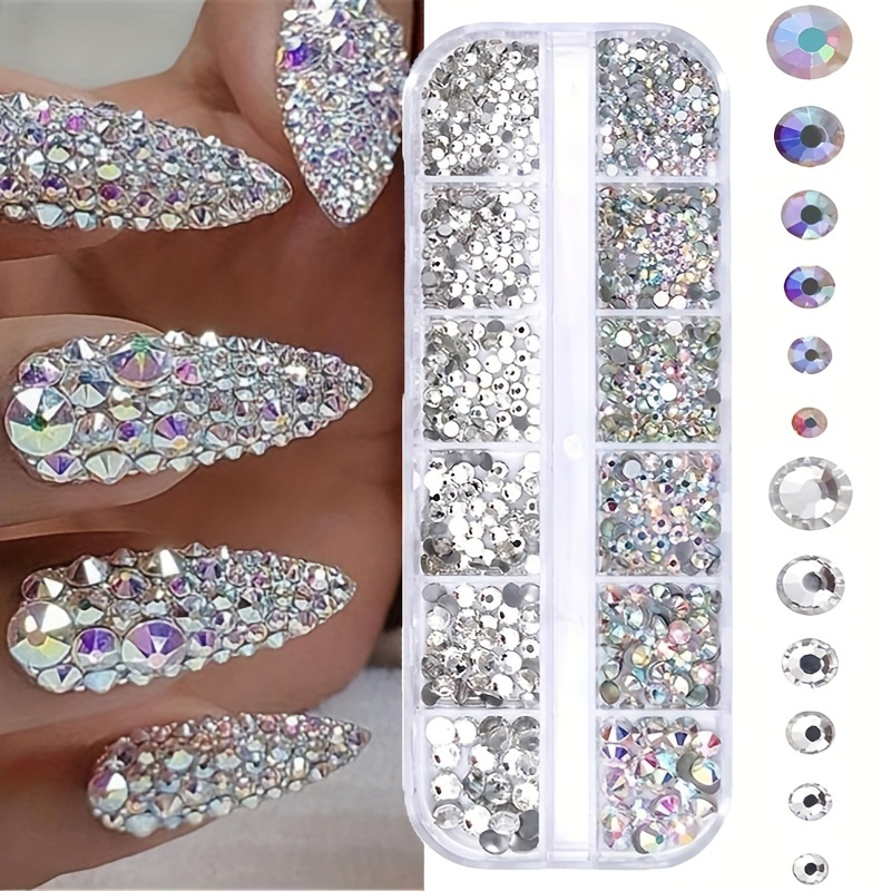 

Dazzling Ab Crystal Nail Rhinestones - Mixed Sizes, Flat Bottom Nail Art Gemstones, 3d Nail Art Decoration
