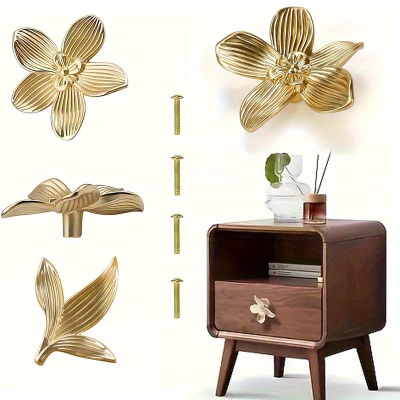 

1pc Golden Flower Drawer Knobs - Decorative Petal Kitchen Cabinet Knobs - Dresser And Furniture Cupboard Pulls - Wardrobe Door Handles