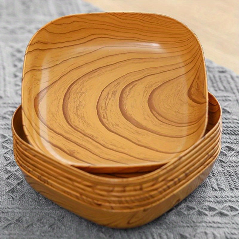 

4pcs Set Of Elegant Imitation Wood Snack Plates - Perfect For Sushi, Breakfast, Dried Fruits & Bone Dishes - Durable Resin Construction