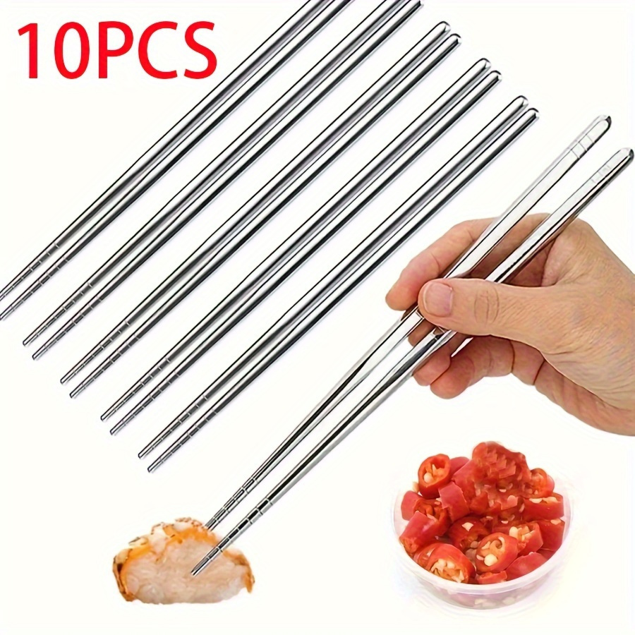

10pcs Stainless Steel Chopsticks Reusable Non-slip Chinese Chopsticks Sushi Food Sticks For Restaurant Kitchen Tableware Set