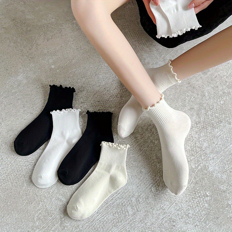 

2 Or 3 Pairs Of Teenager's Cotton Blend Fashion Crew Socks, Comfy Breathable Thin Socks For Summer Daily Wearing