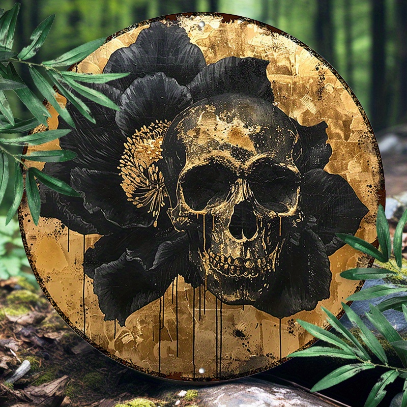 

Gothic & Flower 8x8" Round Aluminum Wall Decor - Durable, Uv-protected Metal Sign For Indoor/outdoor Use Metal Wall Decor Wall Decor