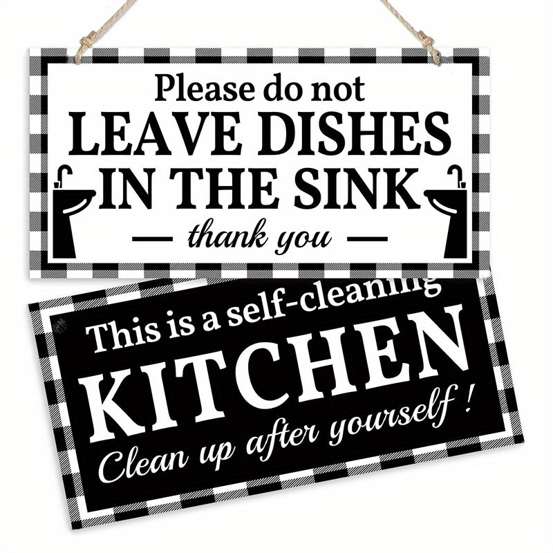 

Self-cleaning Kitchen Sign: Reversible Double Sided Hanging Plaque - Please Do Not Leave Dishes In The Sink