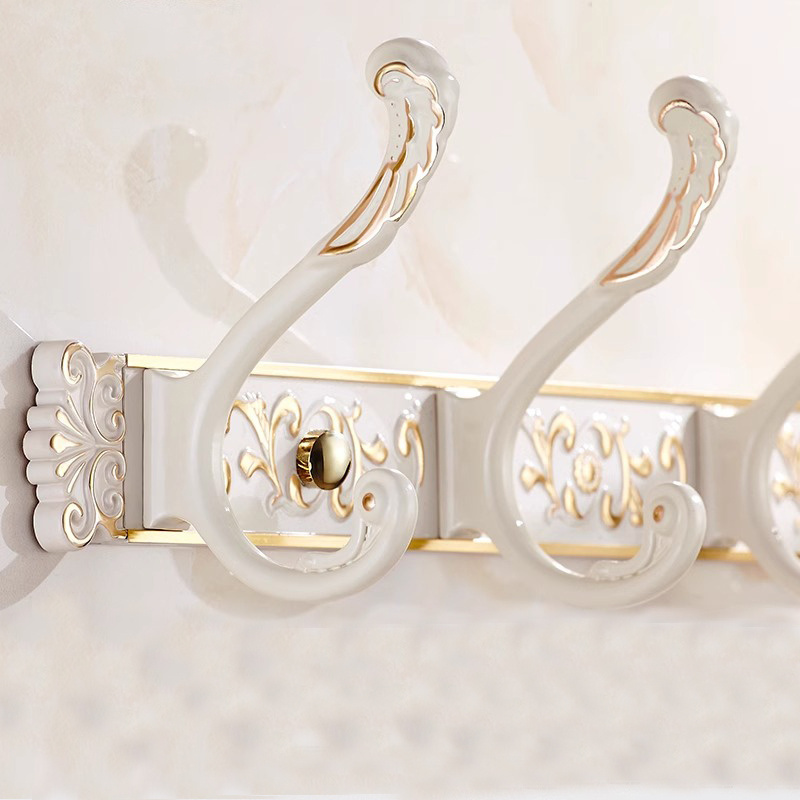 

1pc Elegant Clothes Hook, Golden And White, Fashionable Aluminum Wall Mounted Coat Rack, For Living Room Door Back Hook Decor