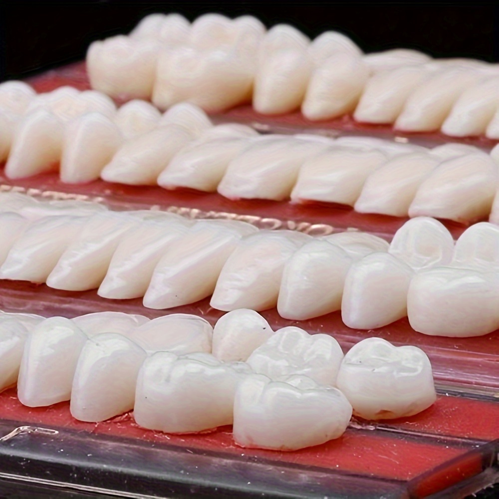 

28pcs Halloween Realistic Dental Acrylic Resin False Teeth Set - Natural A2 Shade For Horror Props & Costumes