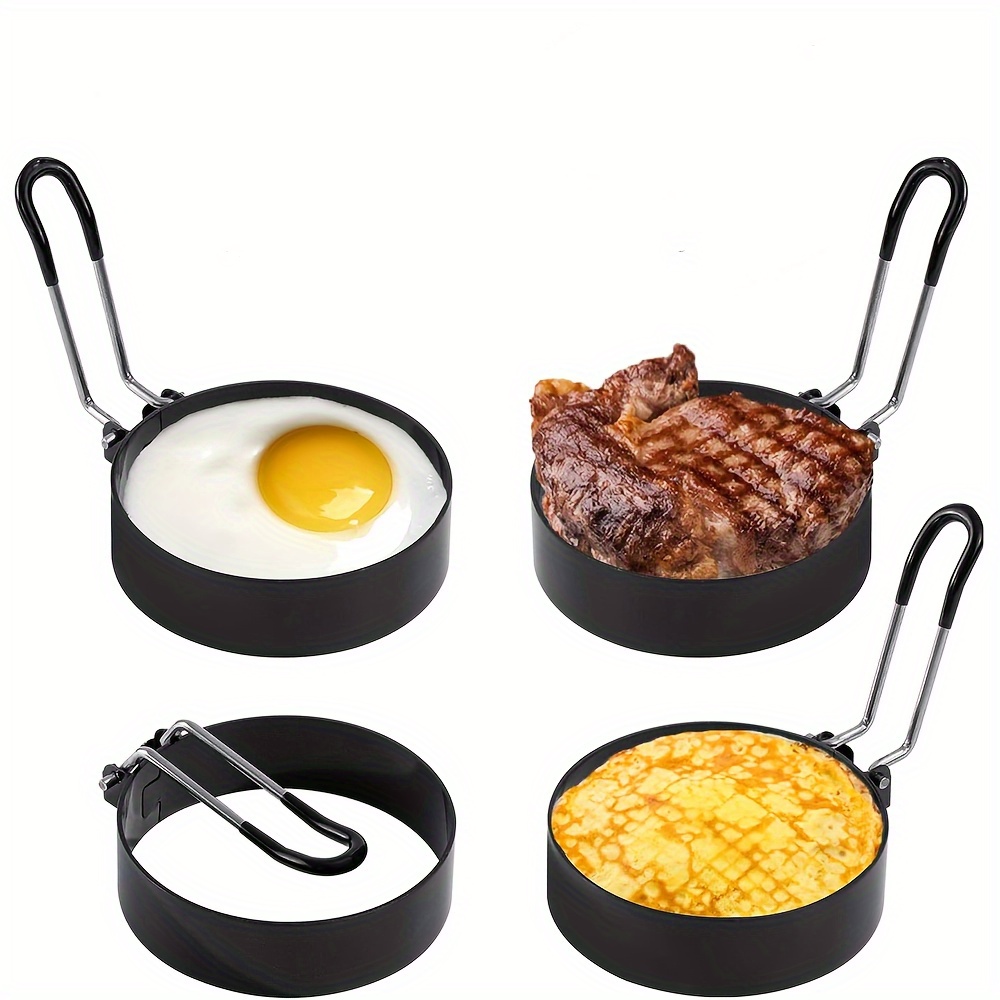 

4pcs Nonstick Stainless Steel Egg Rings With Silicone Handle - Ideal For Frying And Molding Breakfast Delicacies