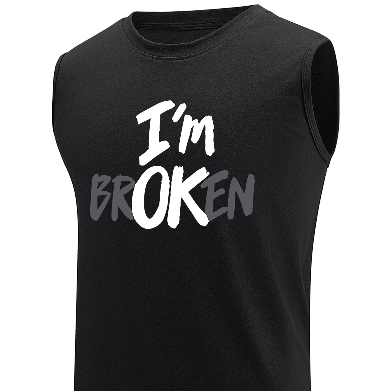 

Plus Size Men's "i'm Broken" Print Tank Top, Loose Fit Breathable Sleeveless Tees For Sports/fitness