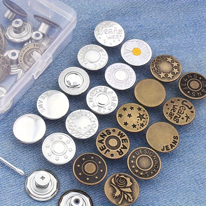 

20pcs Style Silvery Bronze Ladies Jeans Buttons, Nail-free Punch-free Adjustment, Metal Waist For Pants, Artistic Craft Sewing Supplies, White