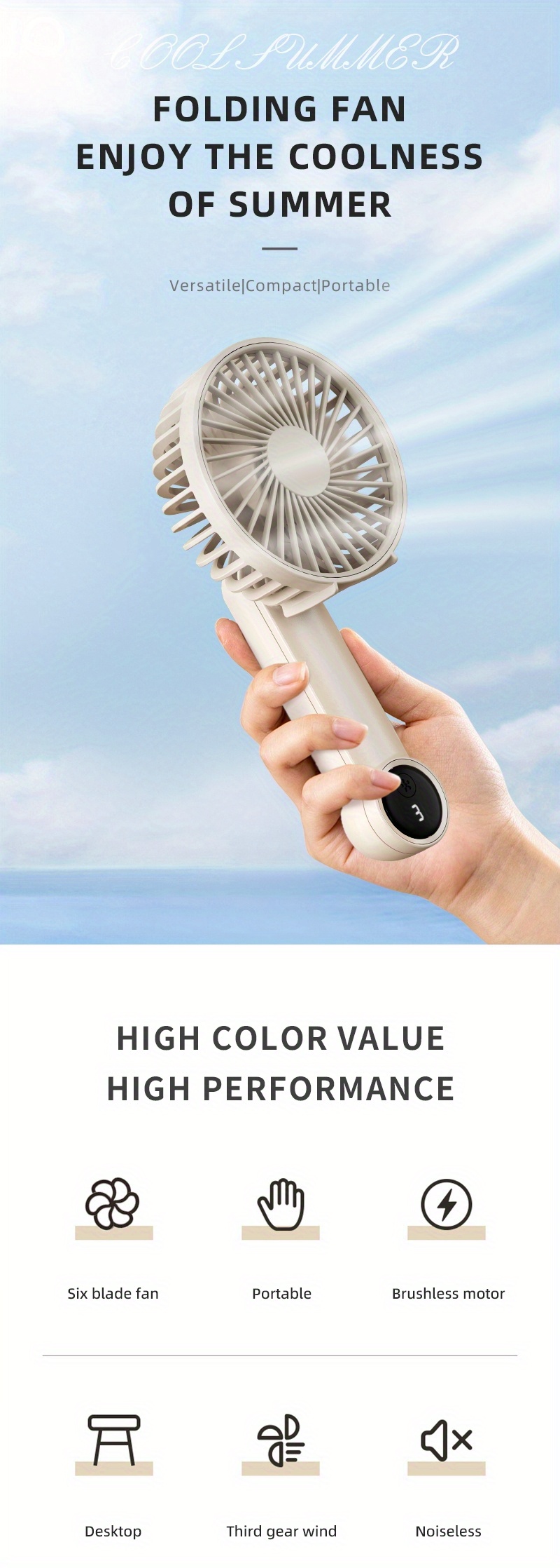 1pc compact handheld usb fan with adjustable     and long lasting battery function quiet personal air cooling fan for   outdoor activities ideal gift details 0