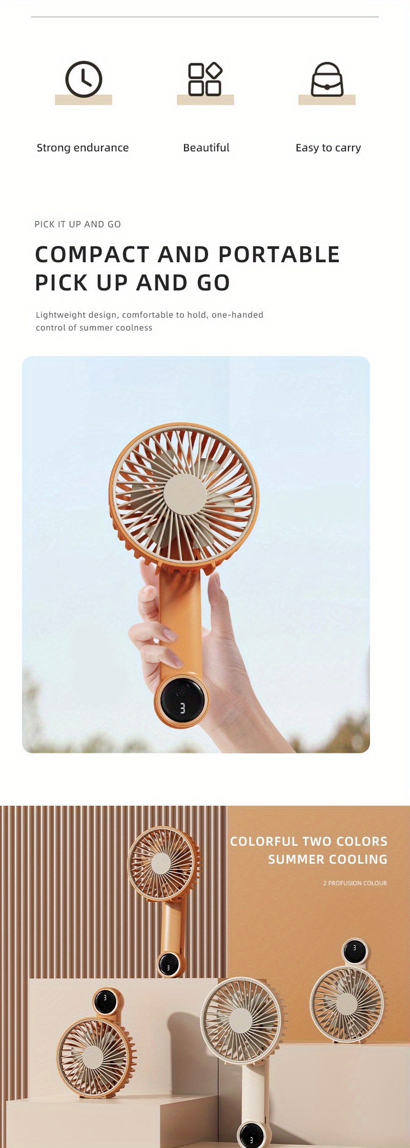 1pc compact handheld usb fan with adjustable     and long lasting battery function quiet personal air cooling fan for   outdoor activities ideal gift details 1