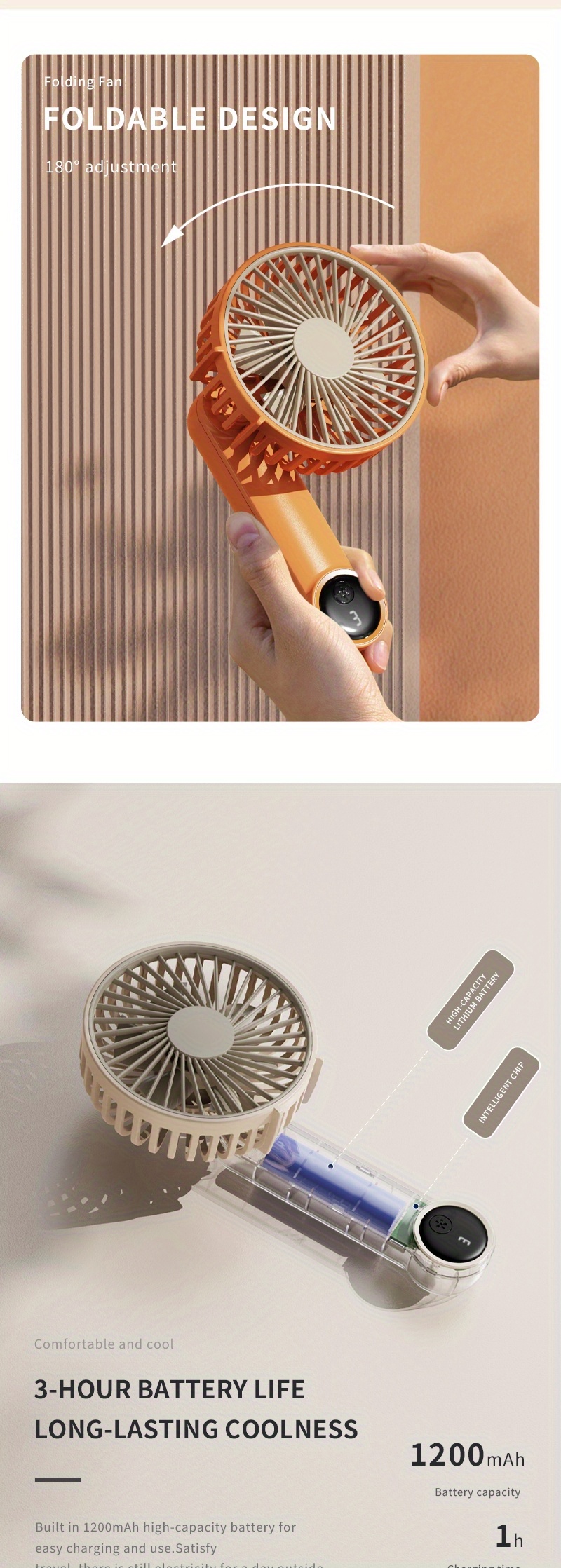 1pc compact handheld usb fan with adjustable     and long lasting battery function quiet personal air cooling fan for   outdoor activities ideal gift details 4