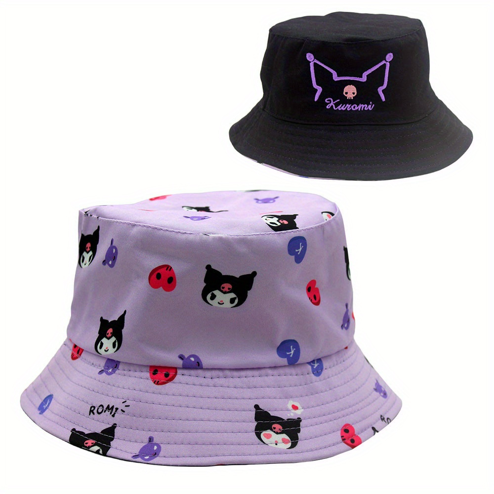 

Kuromi And Hello Kitty Bucket Hat, Double-sided Cartoon Print And Embroidered Basin Hat, Women's Casual Sun Protection Fisherman Hat