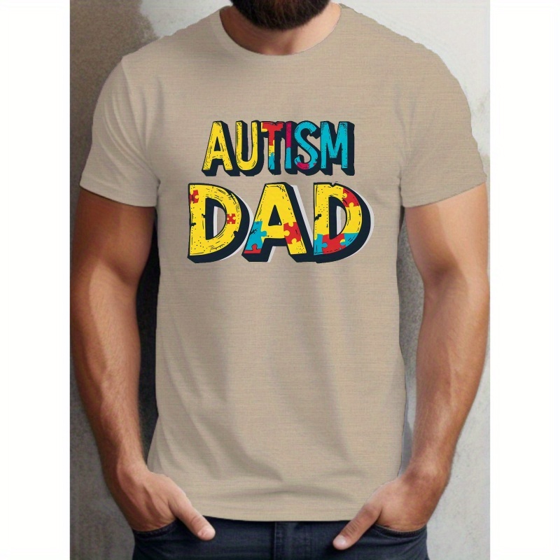 

Autism Dad" Men's T-shirt - Breathable Polyester, Crew Neck, Short Sleeve - Summer & Outdoor Activities