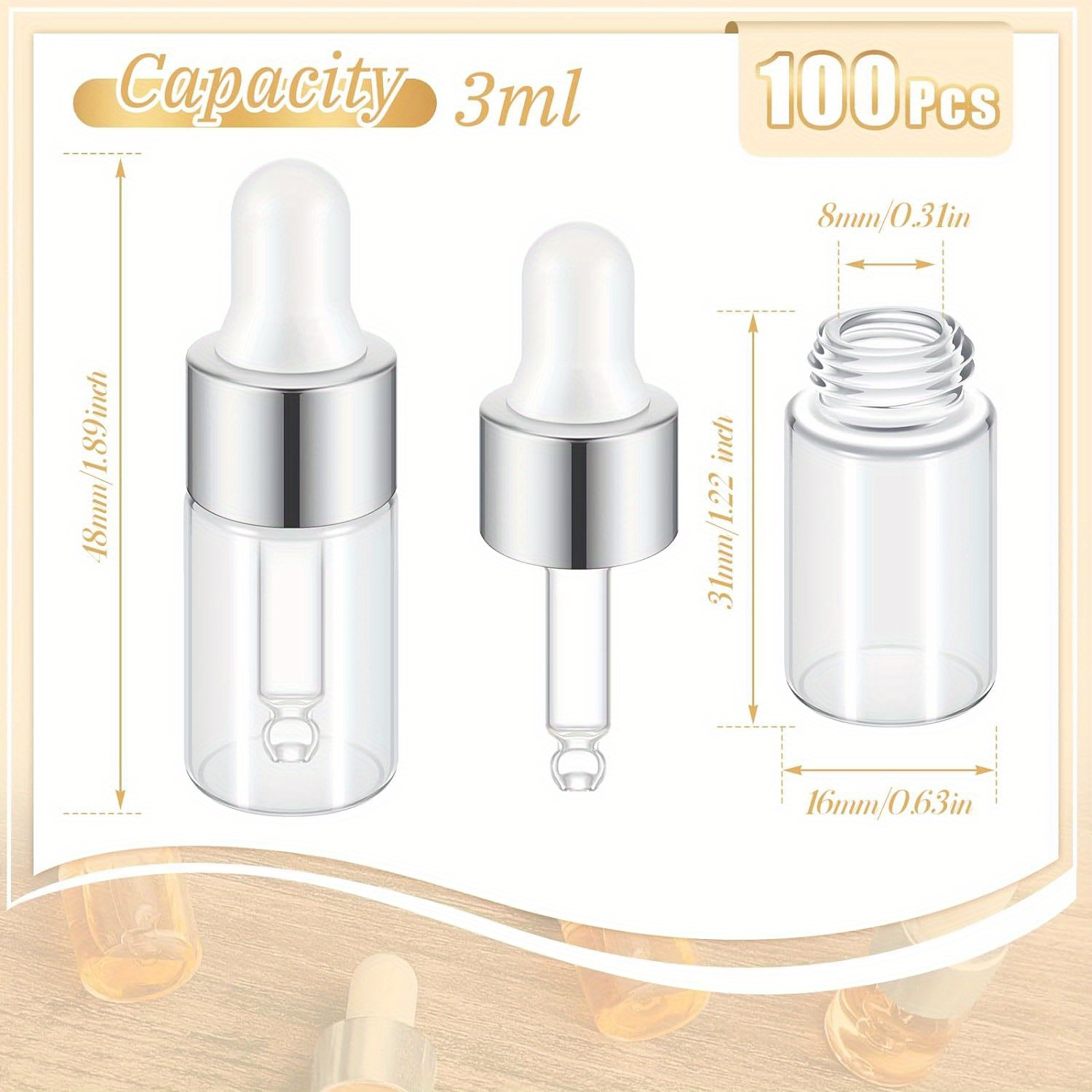100-Pack 1ml Clear Glass Sample Vials With Plastic Lids – Mini Bottles For Oils, Samples 8 thumbnail image