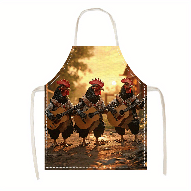 

1pc Apron, Handsome Rooster Print Linen Apron, Cooking Barbecue Party Oil-proof And Stain-proof Apron, For Home Kitchen And Restaurant, Kitchen Supplies